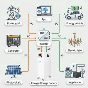 Batería de Almacenamiento de Energía Doméstica LiFePO4 de 30Kwh 51.2V 600Ah Vertical con Ruedas - Product Image 1