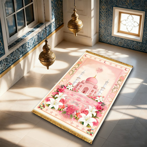 Alfombra de Oración <span class=keywords><strong>Rosa</strong></span> de Terciopelo con Diseño Floral Estampado, con Borla, Antideslizante y Plegable - Product Image 5