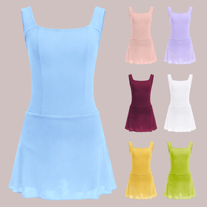 Maillot de Ballet para Niñas con Falda, Cuello Cuadrado, Sin Mangas, Vestido de Danza Elástico para Entrenamiento y Actuación - Product Image 1