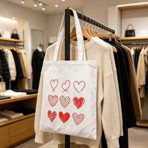 Bolsa de Mano de Lona con Estampado de Corazón Personalizada, Bolsa de Hombro de Algodón Reutilizable, Bolsa de Compras, Viaje, Casual, para el Día de San Valentín - Product Image 4