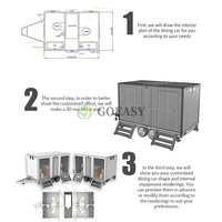 Trailer Toilet Mobile Mewah Goeasy 2 Stasiun, Kamar Mandi Portabel Panel Dinding Ganda untuk Penggunaan Sekolah, Kantor, Rumah Sakit