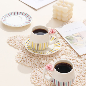 Juego de Taza y Plato de Café de Cerámica de Diseño Moderno, Tazas de Café de Cerámica de Alta Gama con Platos para el Hogar - Product Image 5