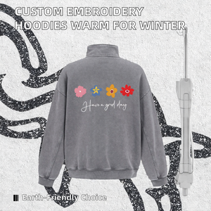 Sweat-shirts d'hiver à motif uni, 100% coton, tissu tricoté chaud, col à capuche brodé, CYS-2680193 - Product Image 2