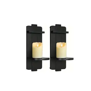 Elegant Black Wooden Wall Candle Holder for Stylish Home Decor and Special Occasions