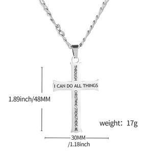 Philippiens 4:13 Bible Verset Croix Pendentif En Acier Inoxydable Croix Chrétienne Collier pour Hommes et Femmes - Product Image 2