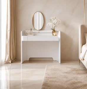 Modern Minimalist Cream Wood <strong>Dressing</strong> <strong>Table</strong> Lighted Mirror Panel Adjustable Height Foldable Makeup <strong>Storage</strong> for Bedroom Living - Product Image 3