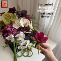 ZIKE Chemin de table floral personnalisé vert bordeaux pour mariage, arrangement artificiel d'hortensias et de lys pour centre de table de mariage