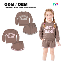 Ensemble de survêtement pour enfants Puresun, coton doux, sweat-shirt marron brodé, short, ensemble 2 pièces, patchwork à carreaux, vêtements personnalisés avec nom