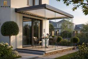 Pérgola Inteligente de Aluminio RKove 4x4m, Montada en Pared, Terraza de Lujo para Desayunos con Paneles de Vidrio, Luz LED Cálida para Casa, Jardín, Villa - Product Image 4