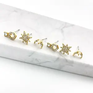 Conjunto de pendientes con diamantes de estrellas geométricas para mujer, joyería creativa, acrílico, luna