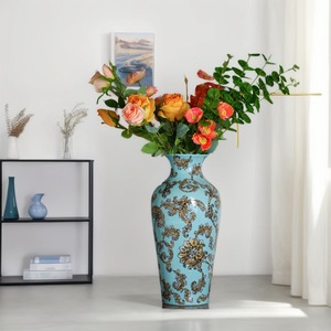<span class=keywords><strong>Vaso</strong></span> in <span class=keywords><strong>Ceramica</strong></span> Blu <span class=keywords><strong>Turchese</strong></span> con Motivo Floreale Dorato, Stile Europeo, Vendita all'Ingrosso - Product Image 1