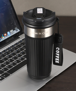 แก้วกาแฟแบบพกพา 600 มล. ลายทางแนวตั้ง สแตนเลสสตีล พร้อมสายคล้องคอ ผนังสองชั้นสุญญากาศ เก็บอุณหภูมิ - Product Image 5