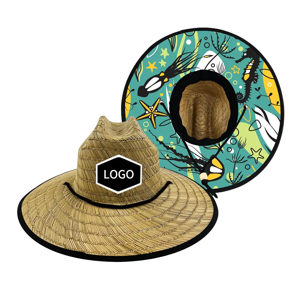 LOGO PERSONNALISÉ jeunes hommes soleil plage conception sombreros de paja paille sauveteur sauvetage chapeau de paille avec logo personnalisé