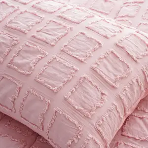 All Season Girls Pink Shabby Chic Boho Bohemian Textured Comforter Set Bedding Set Baffle Box Design Tufted Duvet Cover Set