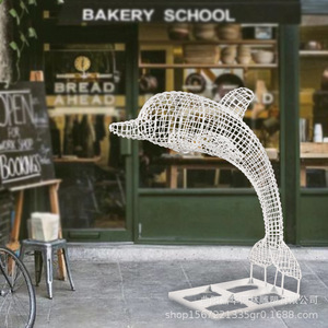 Sculpture de dauphin en acier inoxydable, ornement de jardin extérieur, statue d'animal autoportante en treillis métallique, revêtement en poudre JH-060909 - Product Image 1