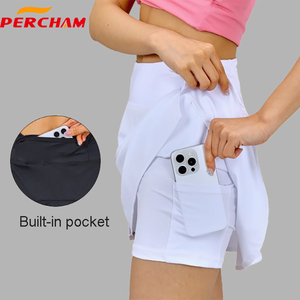 Short de gymnastique personnalisé en gros Vêtements de sport respirants de couleur unie avec poches Jupe de tennis pour femmes - Product Image 3
