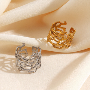 Anillos de Diseño Irregular, Anchos, con Tema Oceánico, de Coral, para Mujer, Resistentes al Agua, No se Deslustran - Product Image 2
