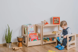 Étagère de rangement multifonctionnelle en bois pour enfants avec présentoir à livres, organisateur de jouets et compartiment pour vêtements, finition naturelle - Product Image 3
