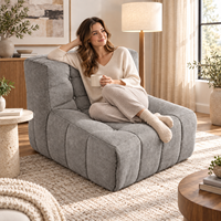 Fauteuil de sol confortable en chenille grise, canapé paresseux côtelé, siège tout en mousse compressé sous vide pour la lecture et le jeu