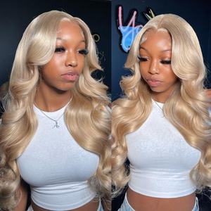 Peluca de Cabello Natural con Cutícula Alineada, Color Rubio Destacado, Pelucas de Cabello Natural con Frente de Encaje Transparente 13x4, Ondulado, Color Rubio Miel - Product Image 3