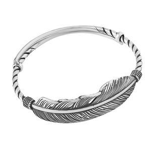 Modisches Versilbertes Accessoire Vintage Thai Silber Schwarzes Armband Temperamentvolles Feder-Armband für Damen als Geschenk - Product Image 1