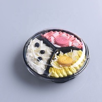 Ventes chaudes - Boîte d'emballage pour pâtisserie en plastique PET à 3 compartiments, boîte ronde pour en-cas, biscuits, gâteaux avec couvercle transparent