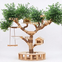 Arbre à chat en pin - Vente de liquidation - Lit pour chat intégré, jouet, griffoir et teaser - Maison d'arbre minimaliste pour chats de compagnie