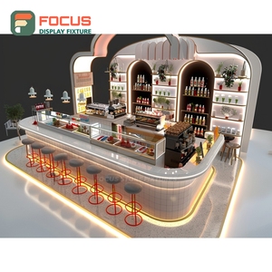 Custom Coffee Display <b>Rack</b> Open Shelf Syrup Bottle Area Oak Veneer Cafe Merchandise Display <b>Rack</b> - Product Image 1