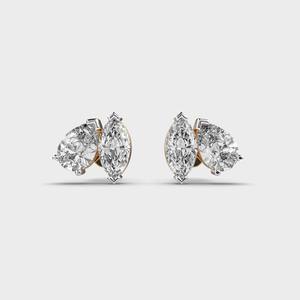 Boucles d'oreilles Toi Et Moi en diamants de laboratoire, taille poire et marquise, en or blanc/rose/jaune 9 carats, bijoux fins sur mesure - Product Image 1