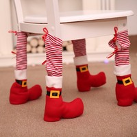 Chaussettes de Noël tendance en peluche pour pieds de chaise, décorations de table de salle à manger et de fête à domicile, motif Père Noël et elfe