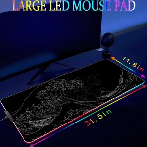 Alfombrilla de Ratón para Juegos RGB con Diseño de Olas Japonesas, Tamaño Extendido Grande, Base de Goma Antideslizante, Alfombrilla de Ratón LED para <span class=keywords><strong>PC</strong></span> y Juegos - Product Image 2