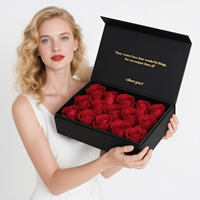 Échantillon gratuit, boîte rigide magnétique rectangulaire noire personnalisée, emballage pour roses de la Saint-Valentin, boîte en papier personnalisable, coffret cadeau pour fleurs
