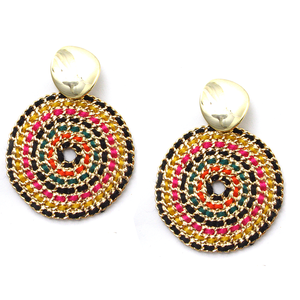 Los pendientes redondos coloridos de estilo étnico Vintage para mujer más vendidos con diseño exagerado de poste de aro chapado en oro - Product Image 1