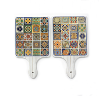 Vente en gros de dessous-de-plat en céramique marocaine à motifs dorés, avec poignée en céramique, résistant à la chaleur