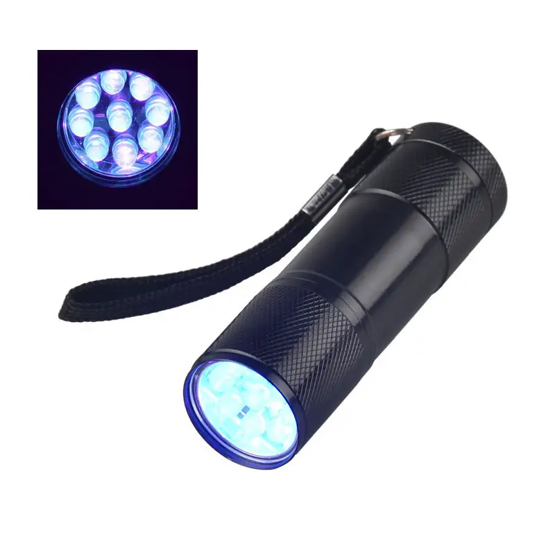 Mini uv flashlight 365nm lamp torch Portable 9 LED Bulb small uv flashlight bright black light flashlight