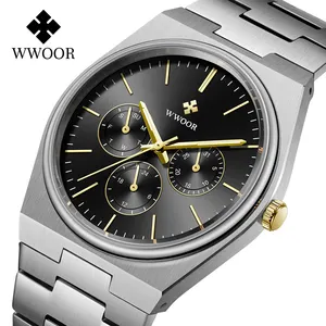 ステンレス鋼WWOOR S901-2メンズクォーツ時計高級スリースモールニードルダイヤルディスプレイビジネス腕時計高品質relojes