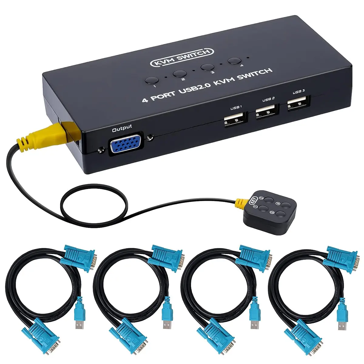 VGA KVM Switch 4 Port, USB VGA KVM Switcher 4 bilgisayarlar için payı 1 monitör 3 USB cihazlar klavye fare tarayıcı yazıcı