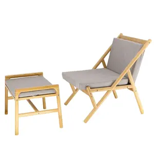كرسي خيزران خشبي فاخر مخصص لغرفة المعيشة مقعد واحد كرسي أريكة مع وسادة عثماني