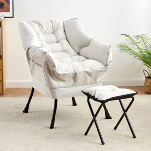 Comfy Lounge Arm <strong>Chair</strong> and Footrest Stool <strong>Set</strong> Single Fabric Sofa Armchair Upholstered Velvet <strong>Barrel</strong> Accent <strong>Chair</strong> with <strong>Ottoman</strong> - Product Image 2