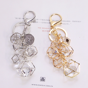 Crystal car keychain, diamond rhombus pendant, creative metal golden diamond keychain