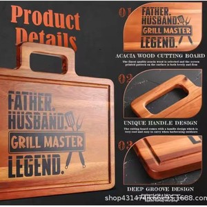 Tabla de cortar de madera para cocina, tabla de cortar de doble cara con asa, para carne, pizza y platos de cena - Product Image 3