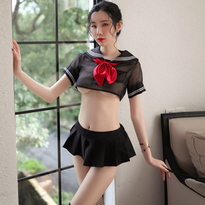 Lencería sexy con lazo, malla, conjunto supercorto transparente, conjunto apasionante, uniforme dulce y tentador, sexy para discoteca 1720 - Product Image 1