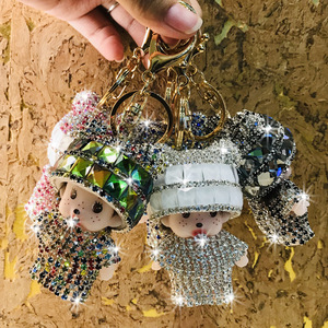 Creative Cute <strong>Munchki</strong> Diamond Set Car Keychain Female Cartoon Couple Car Bag Pendant Wholesale - Product Image 2