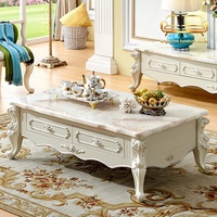 Table basse sculptée de style européen minimaliste, ensemble complet pour petits salons, espace de rangement, aucun assemblage requis, plateau en marbre