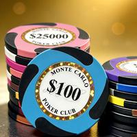 Jetons de poker Royal Las Vegas 14g en argile de haute qualité avec bordure dorée, jetons de casino Monte Carlo 40mm