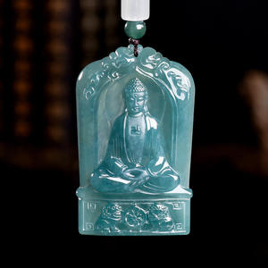 หยกธรรมชาติสีน้ำเงินหยกพระอมิตาภพ จี้หยกสำหรับผู้ชายและผู้หญิง พร้อมใบรับรองการประเมินคุณภาพ ดีไซน์ดั้งเดิม E065 - Product Image 1