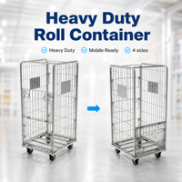 Conteneur à roulettes en fil métallique TER de haute qualité, européen, à 4 côtés, capacité 500 kg, pour entrepôt mobile et logistique, pour le stockage sécurisé des marchandises
