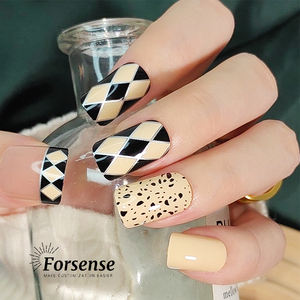 Vente en gros ongles à pression carrés moyens fourniture en vrac ongles artificiels <span class=keywords><strong>beige</strong></span> jaune bouts design chic imprimé vache <span class=keywords><strong>faux</strong></span> ongles avec de la colle - Product Image 4