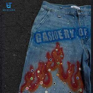 BENTURA Fabricant Vente en Gros Short en <span class=keywords><strong>Jean</strong></span> pour <span class=keywords><strong>Homme</strong></span> Logo Personnalisé Délavé Vintage Usé avec Strass - Product Image 3