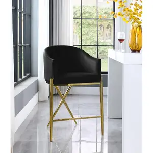 럭셔리 디자인 현대 주방 카운터 의자 스테인레스 스틸 X 다리 벨벳 바 의자 홈 레스토랑 커피 숍